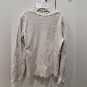 Zara Cream Ribbed Long-Sleeve Top with Heart Stitch